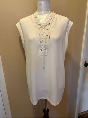Michael Kors Ivory Lace-Up Sleeveless Tunic Top